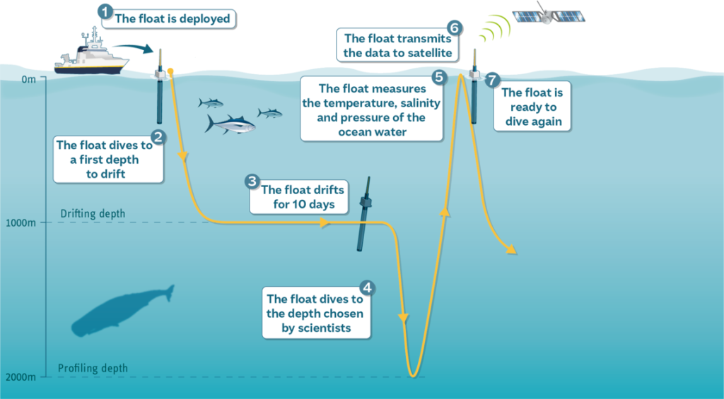 A fleet of drifting instruments in the ocean serving ocean monitoring